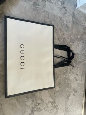 Gucci White Shopping Bag with Black Trim and Ribbon Handles